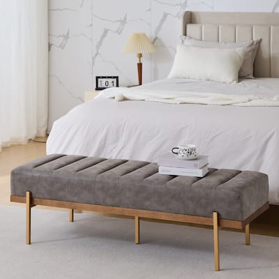 Christopher Knight Home - Sunfay Modern Channel Tufted Bench with Gold Base for Stylish Home Accents