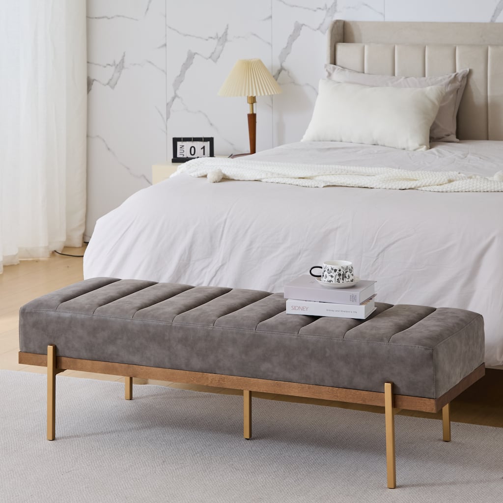 Christopher Knight Home - Sunfay Modern Channel Tufted Bench with Gold Base for Stylish Home Accents