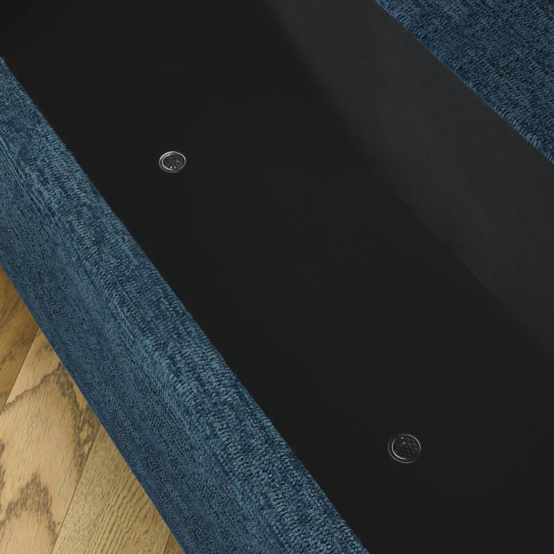 Oval End of Bed Bench, Linen Fabric Upholstered Storage Bench, Entryway Bench with Hidden Storage Space & Support Legs