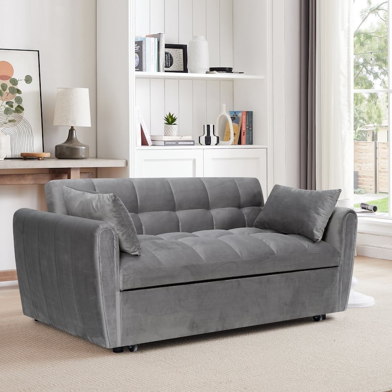 Anmytek Convertible Velvet Sofa Bed Adjustable Folding Loveseat Sleeper with Pillows 65 Inch