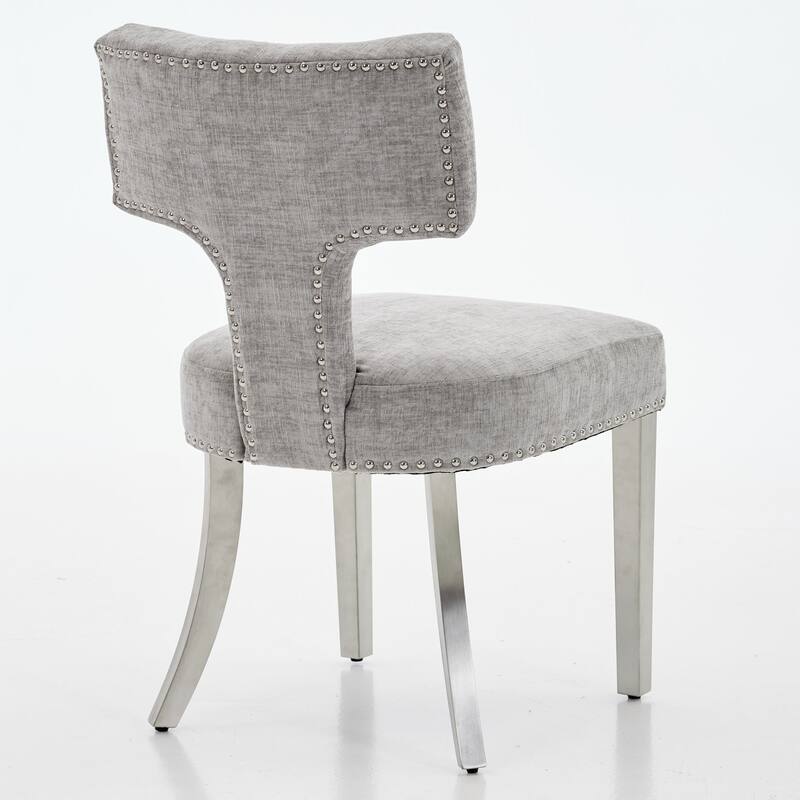 Curved Backrest Dining Chairs with Splayed Steel Legs, Set of 2