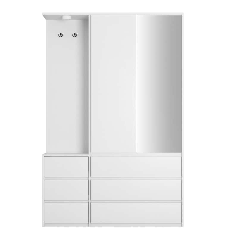 71.7" H Modern Wardrobe Closet with 2 Doors & 6 Drawers, Wooden Clothing Storage Cabinet with Hanging Rail