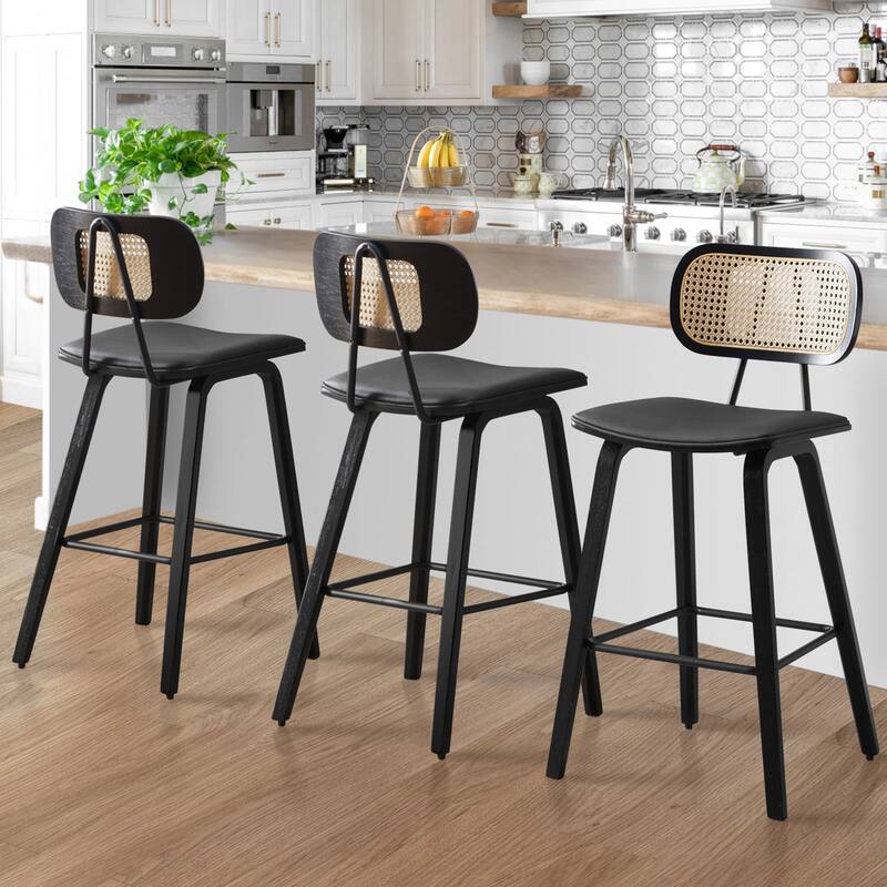 26-Inch Upholstered Counter/ Bar Stools Set of 2 or 3 - 35.1"H x 17.7"W x 19.5"D - Set of 3 - Black-black leg