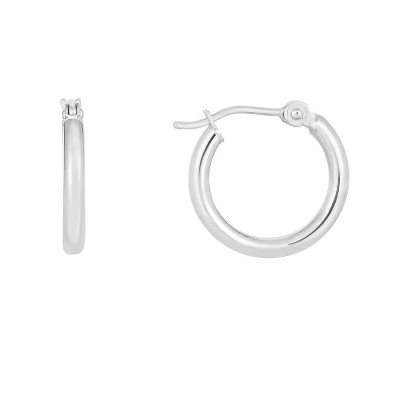 Curata 14k White Gold Shiny 2x15mm Round Tube Hoop Earrings With Hinged Clasp