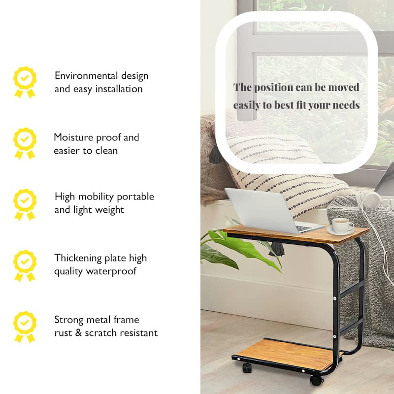16.93" Side Desk with Wheels Roling Stand Table Small Snack Tables for Living Room, Bedroom