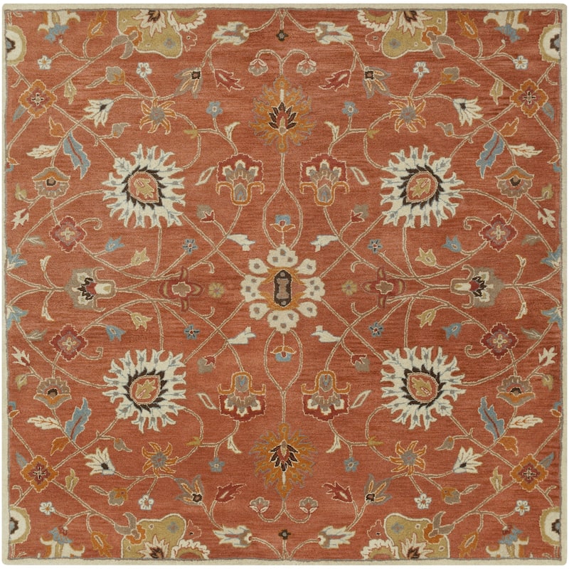 Livabliss Traditional Caesar Floral & Botanical Area Rug - 9'9" x 9'9" Square - Rust