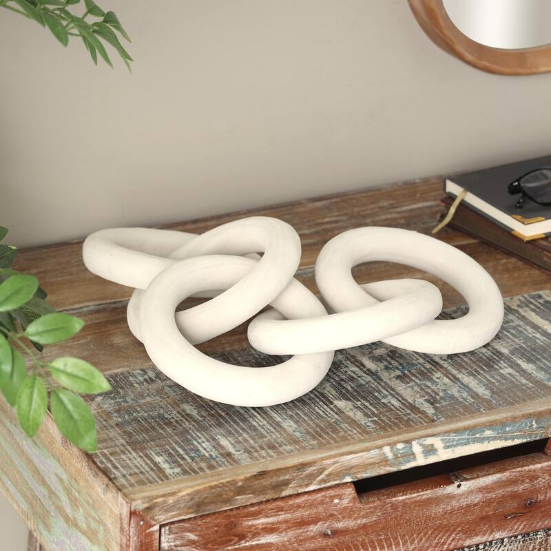 Wood Chain 5 Link Decorative Sculpture with Natural Wood Grain - White - Roche River Decor
