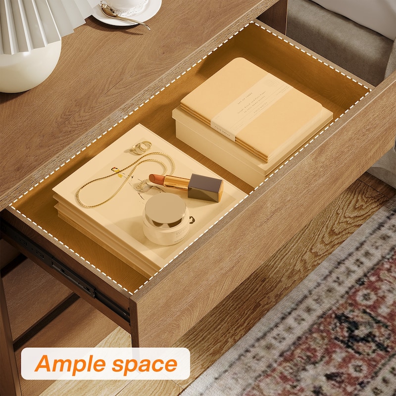 Oversized 3-Drawer Wood Nightstand, Large Storage Night Stand for Bedroom