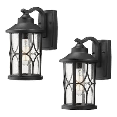 2 Pack Outdoor Wall Light for Porch House, Die-Cast Aluminum with Seeded Glass