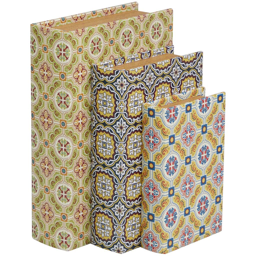 Canvas Storage Book Decorative Box with Arabesque Pattern - Set of 3 Multi Colored - Roche River Decor