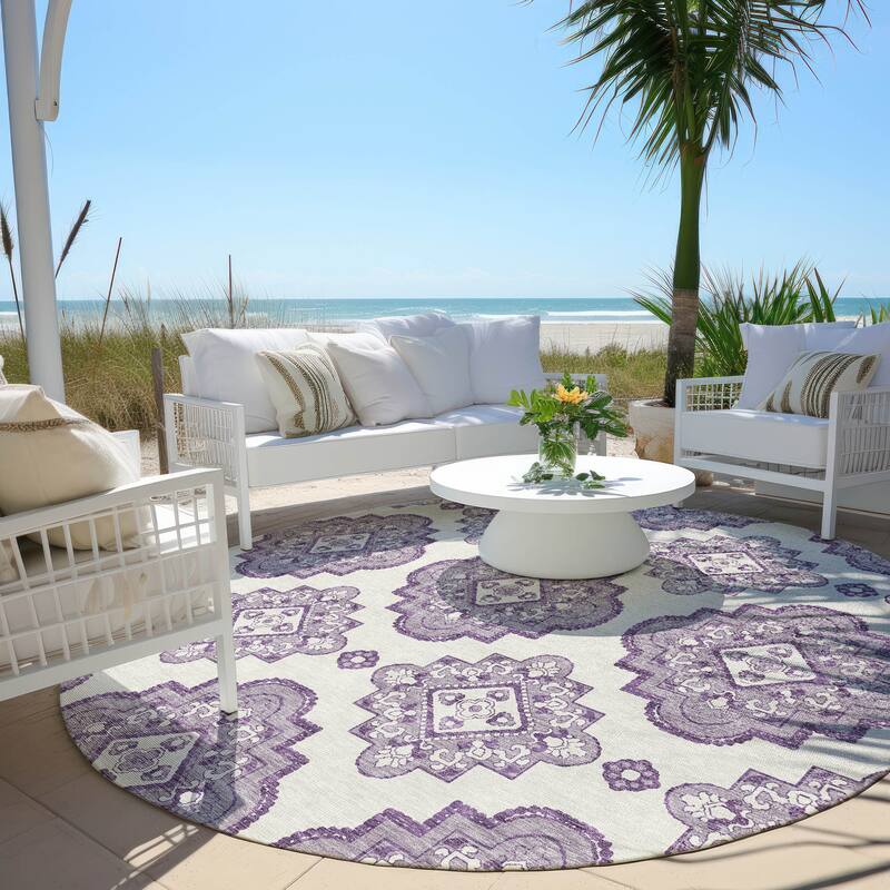 Machine Washable Indoor/ Outdoor Chantille Boho Moroccan Rug - Lavender - 8' x 8'