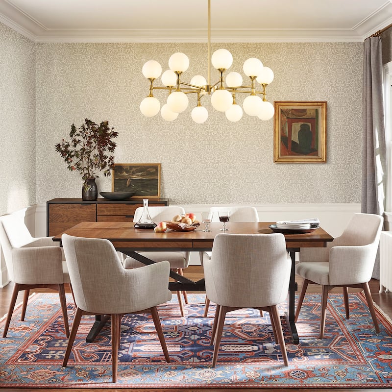 16-Light Modern Glam Linear Sputnik Branch Cluster Milky White Frosted Opal Glass Globe Chandelier