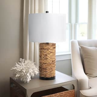 Sagebrook Home Coastal Neutral Seagrass 26" Pillar Table Lamp, Natural Linen Shade, Metal Accents - 14" x 14" x 26"