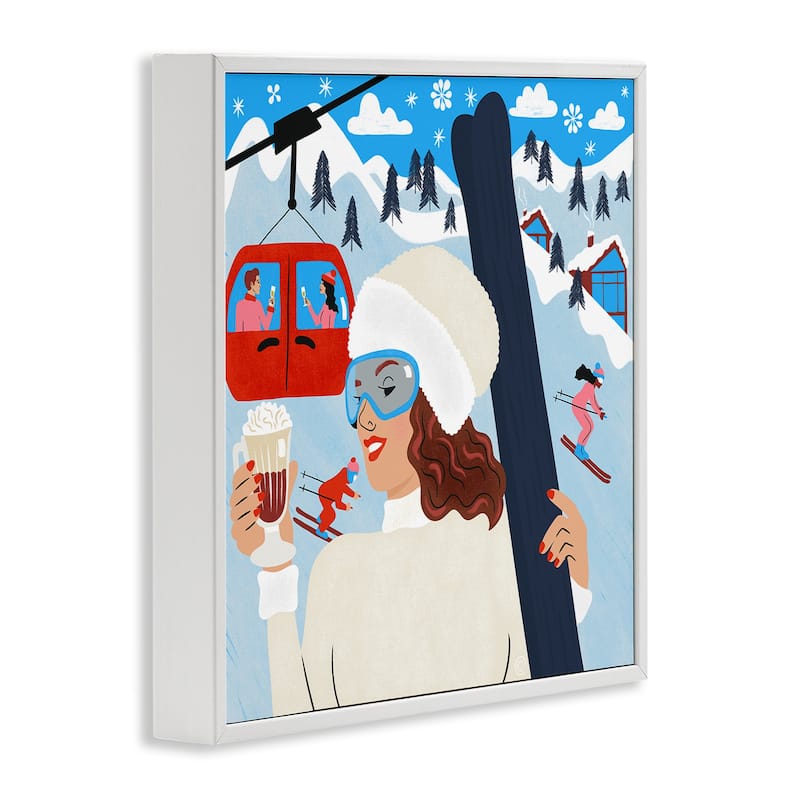 Stupell Sipping Cocoa on Ski Lift Framed Giclee Art Design By Carrie Cantwell