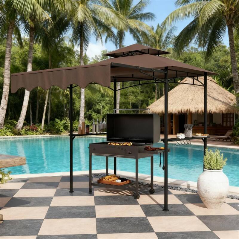 8' x 5' Outdoor Grill Gazebo Shelter with Side Awning