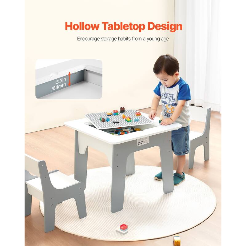 4-in-1 Kids Activity Table with 2 Chairs and Storage, White - 23.5 x 23.5 x 19.48 in
