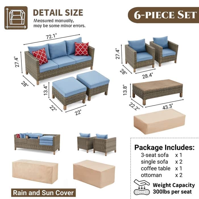6 Piece Sectional Seating Group with Cushions