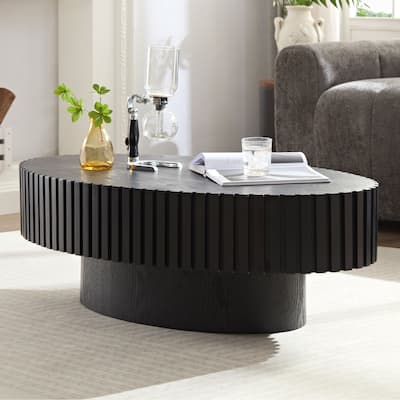 Modern Handcraft Drum Coffee Table Ellipse Coffee Table for Living Room,Oval Small Coffee Table with Sturdy Pedestal