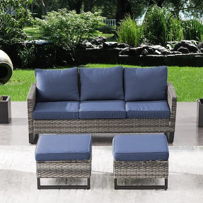 Pocassy Outdoor 3-Seat Sofa Ottomans Set of 3