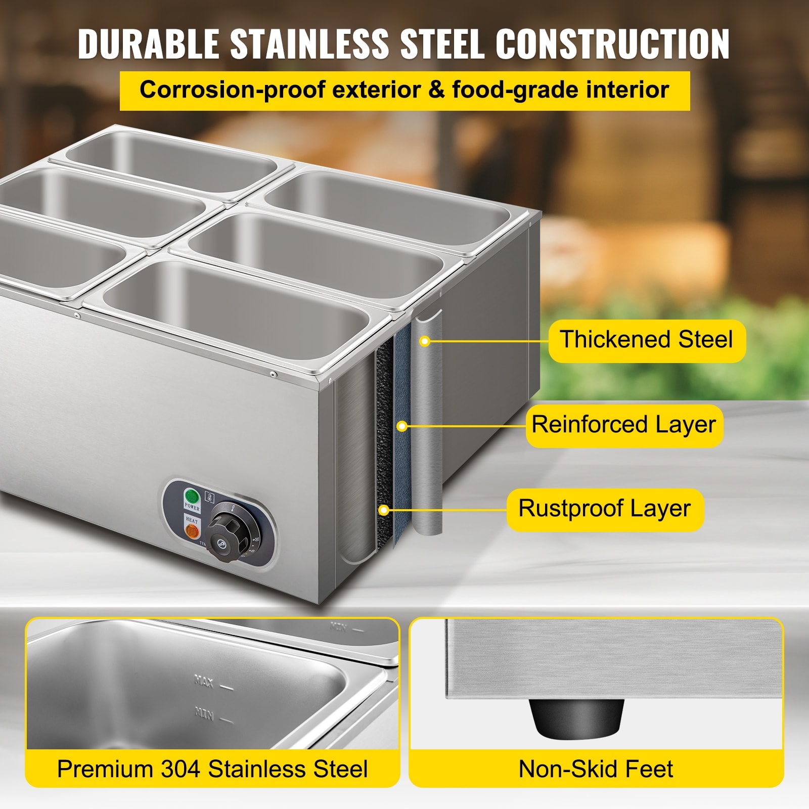 1200w Commercial Food Warmer With Dual 7l Pots Countertop