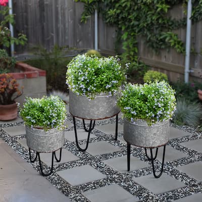 Galvanized Sheet Planter Tubs, Iron Powder Coated Hairpin Legs, Set of 3, Gray, Black - 8' x 10'