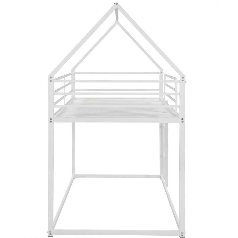 Twin over Twin House Bunk Bed with Built-in Ladder, White
