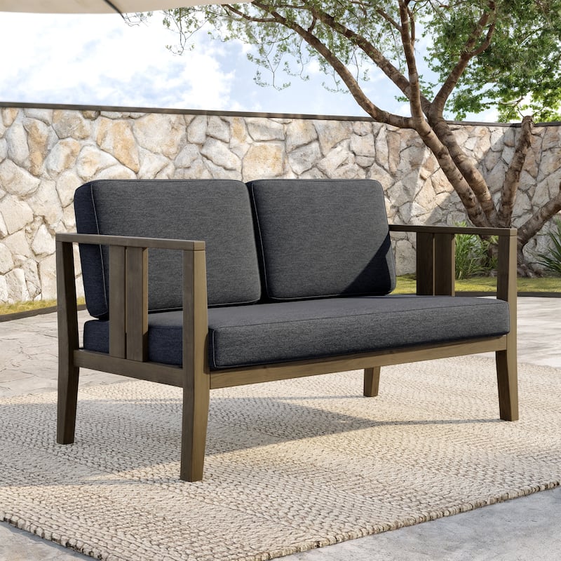 Teak Wood Weatherproof Outdoor Loveseat - Black