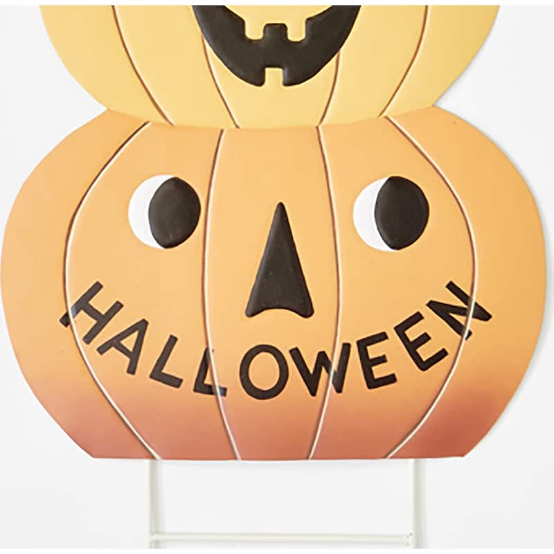31" Fall Halloween Metal Triple Pumpkin Jack-o'-lantern Yard Stake