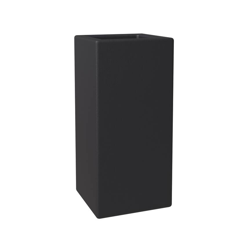 Terra Modern Tall Square in Fiberstone and MGO Clay Planter With Drainage Holes Durable Indoor Outdoor Decorative Plant Pot - 24 Inch - Black