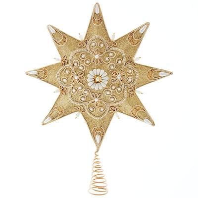 Kurt Adler 16-Inch Pearl and Gold Shimmer 8-Point Star Tree Topper