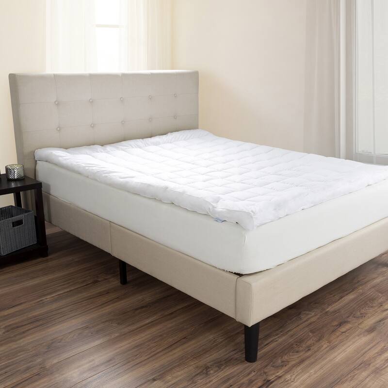 Down Alternative Mattress Topper - 3” Gusset Hypoallergenic Fiber Filled Pillow top Pad by Windsor Home - White