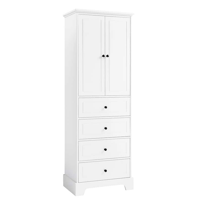 Modern Storage Cabinet, Bathroom Cabinet w/ 4 Drawers Adjustable Shelves Double Door Bathroom Lockers Space-Saving Cabinet