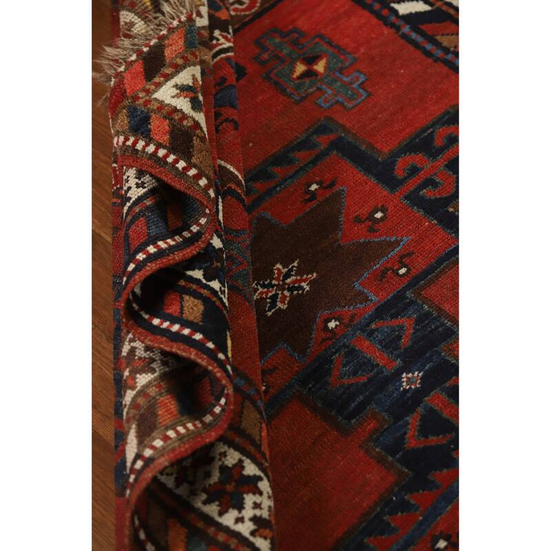 Hand Knotted Oriental 100% Wool Carpet Traditional Tribal Red Kazak Runner Rug - 13' 3'' X 3' 10''