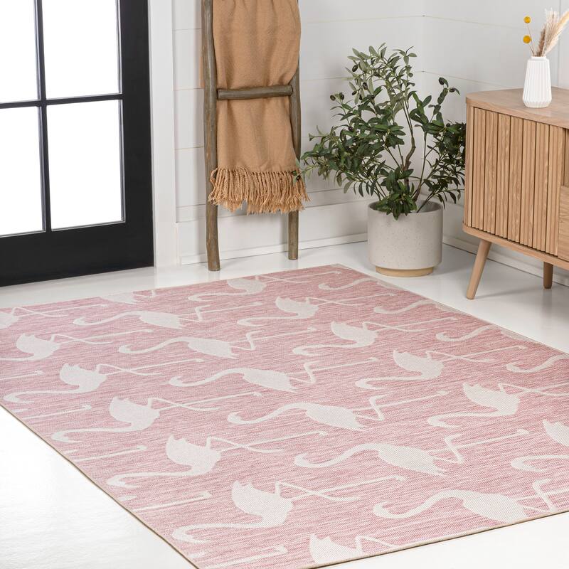 JONATHAN Y Liana Casual Coastal Flamingos Two-Tone Indoor/Outdoor Area Rug