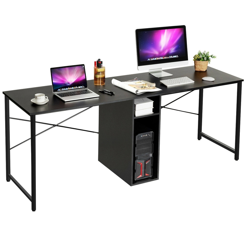 Overstock Gymax 2 Person Computer Desk Double Workstation Office Desk w/ Storage - 79 x 24 x 30 (Black)