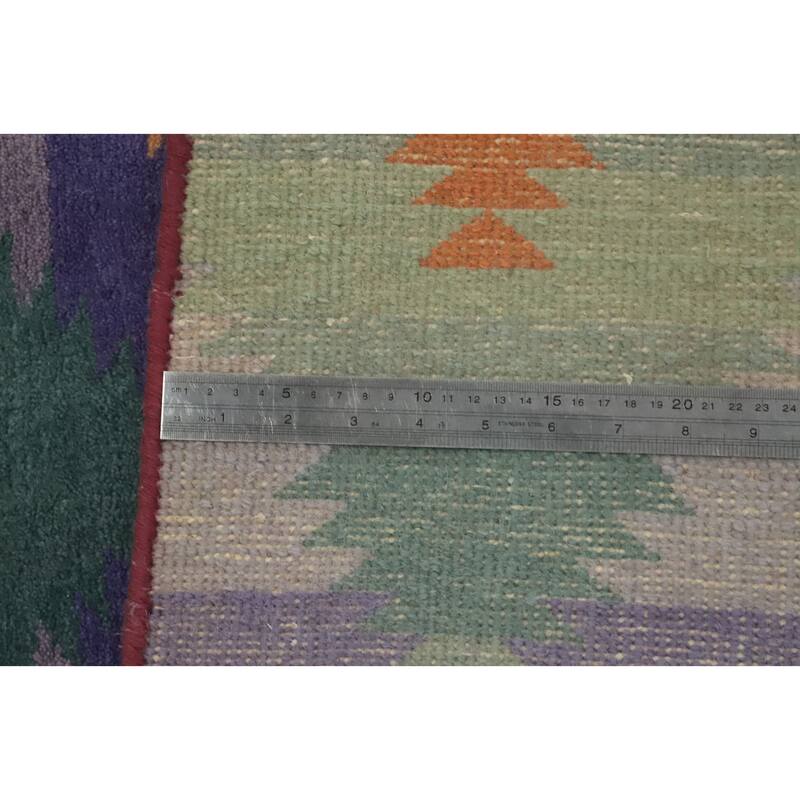 Hand-knotted Tribal Wool Purples Geometric Oriental Area Rug - 9' 2'' X 6' 1''
