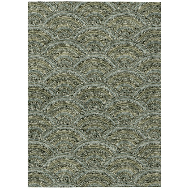Machine Washable Indoor/ Outdoor Modern Mosaic Chantille Rug