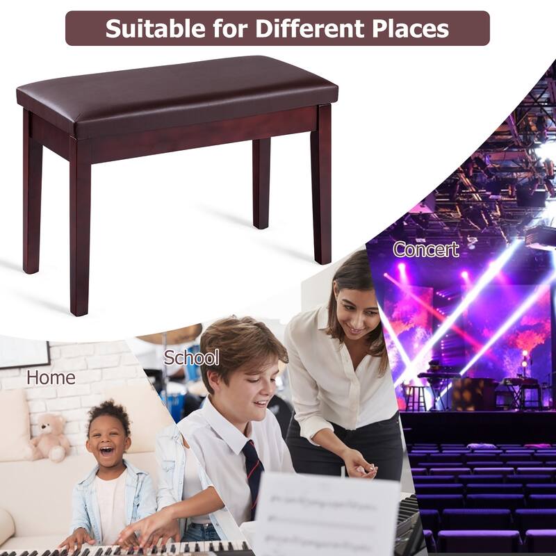 Costway PU Leather Piano Bench Padded Double Duet Keyboard Seat