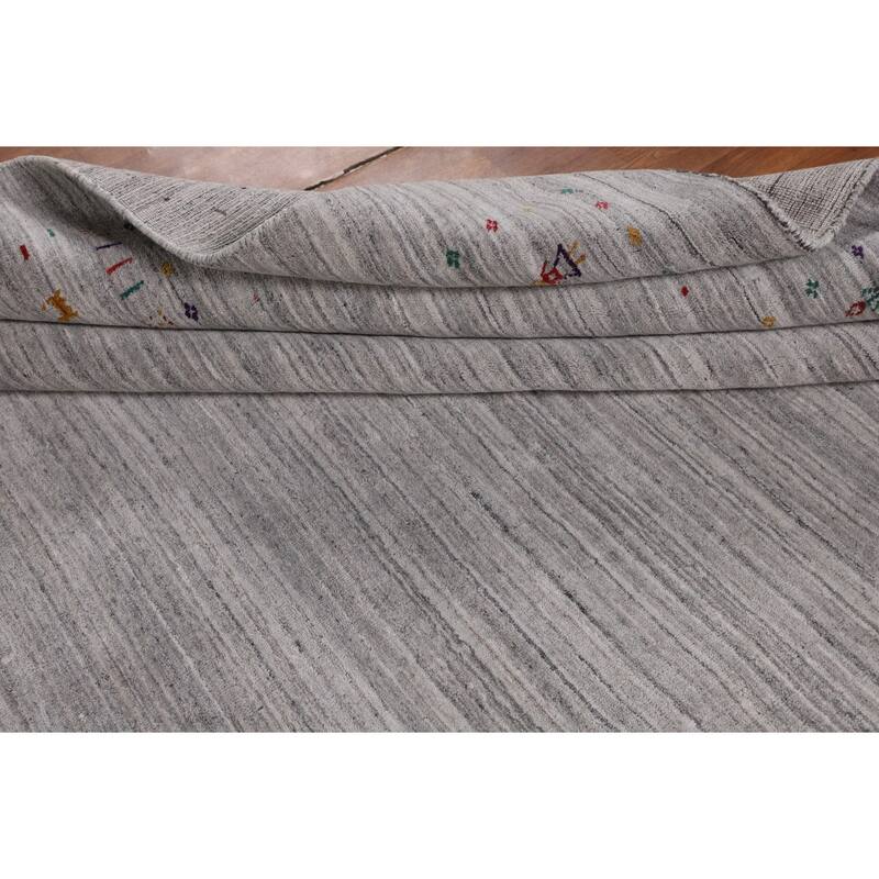 Striped Gray Gabbeh Indian Area Rug Hand-Knotted Wool Carpet - 8'7" X 9'7"
