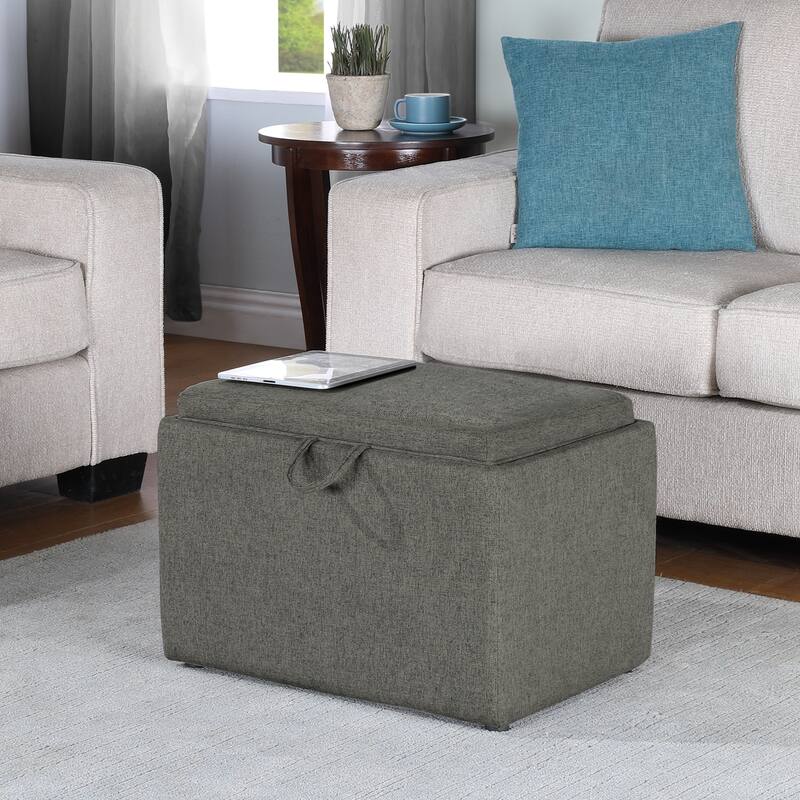 Storage Ottoman with Reversible Tray - Space-Saving Seating and Storage with Reversible Top for Bedroom, Office, or Living Room