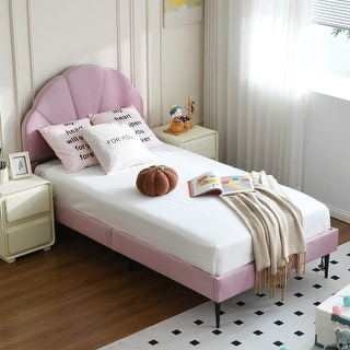 Upholstered Bed with Unique Seashell Headboard