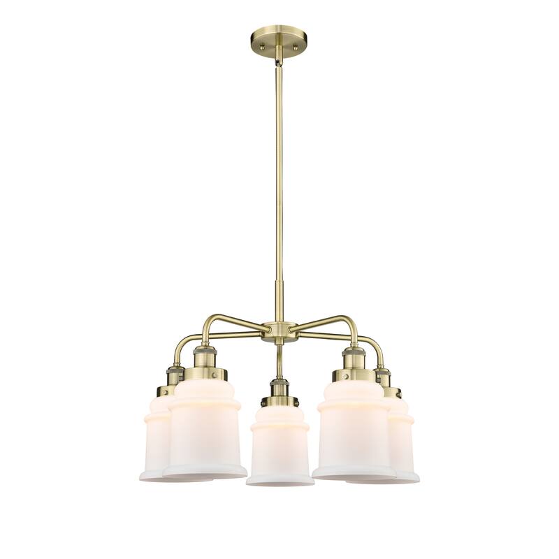 Innovations Lighting Canton - 5 Light 24" Stem Hung Chandelier - Antique Brass/Matte White