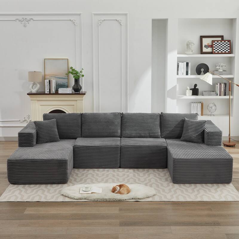 106" Modern Corduroy Sectional Sofa with Right/Left Chaise No Assembly Required