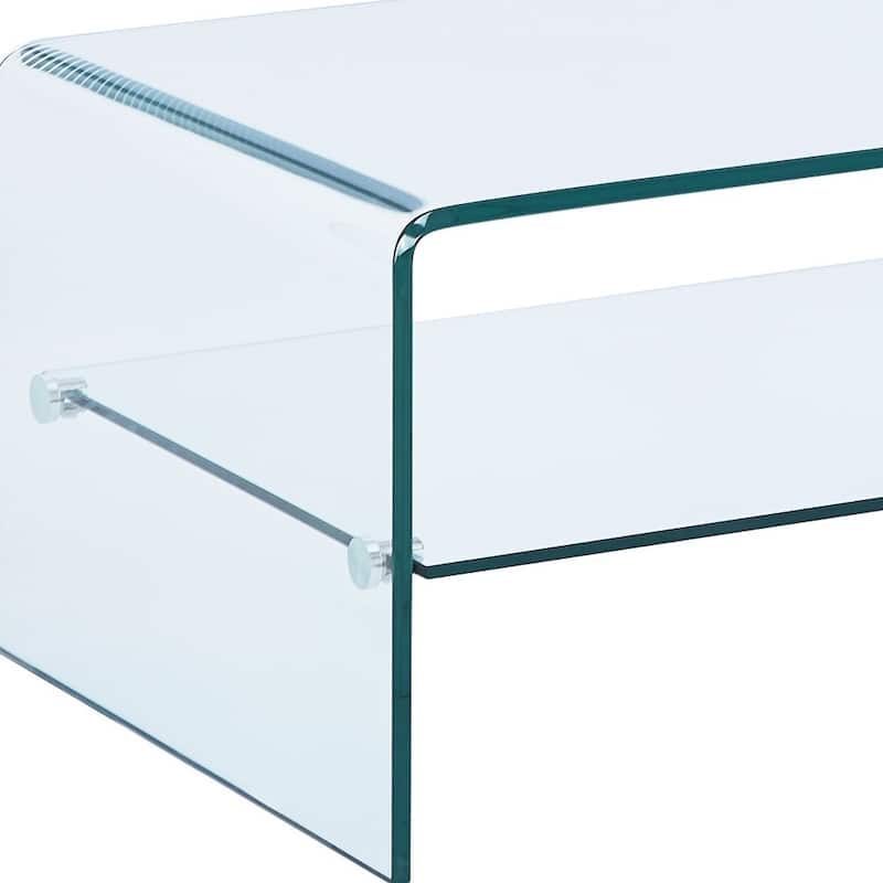 HomeRoots 43" Clear Glass Sled Coffee Table With Shelf - 43 in. x 16 in. x 24 in.
