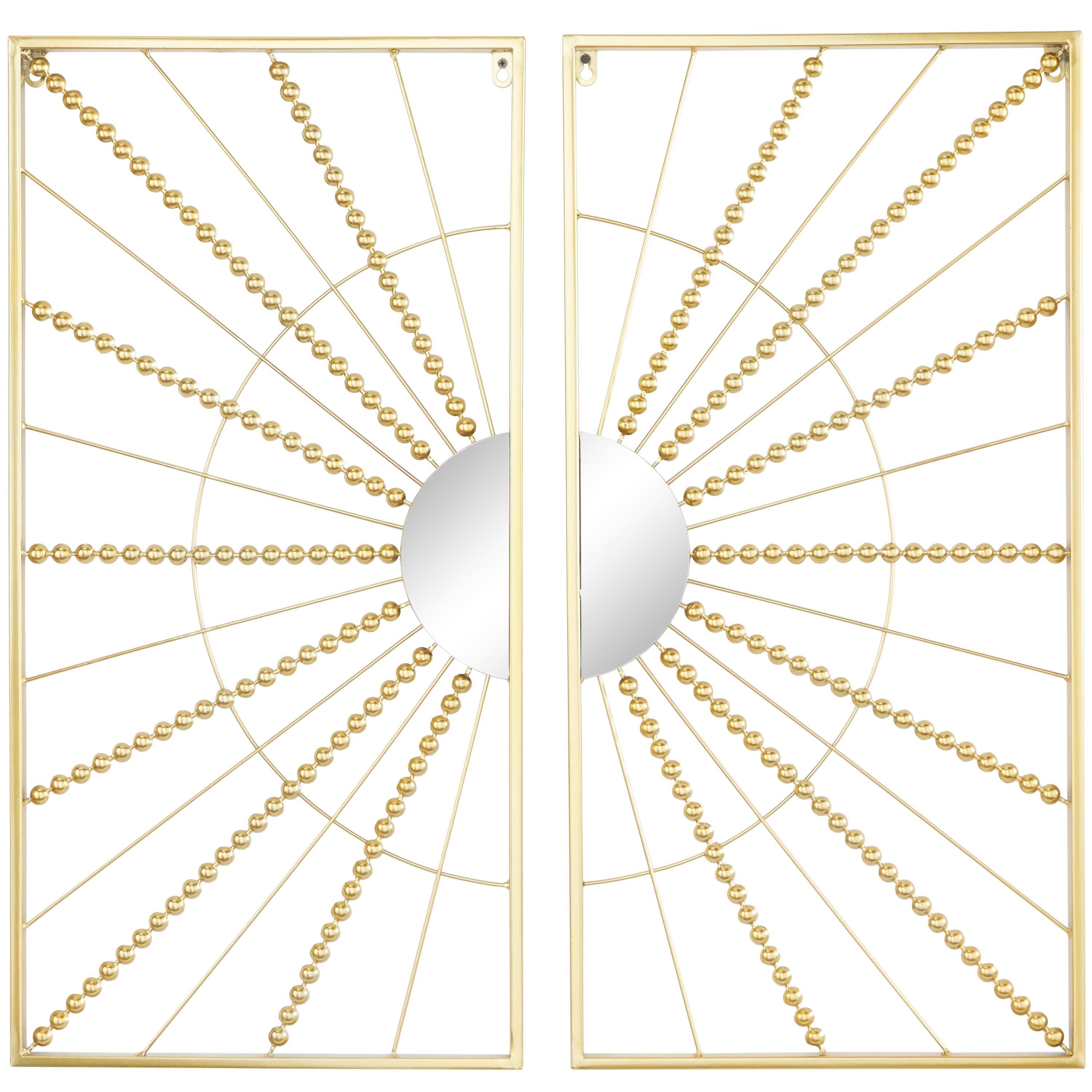 Metal Geometric Half Moon Mirror Home Wall Decor with Gold Frame - Set of 2 Gold - CosmoLiving by Cosmopolitan