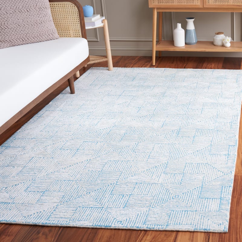 SAFAVIEH Handmade Glamour Nayma Geometric Viscose Rug - 6' Square - Ivory/Turquoise
