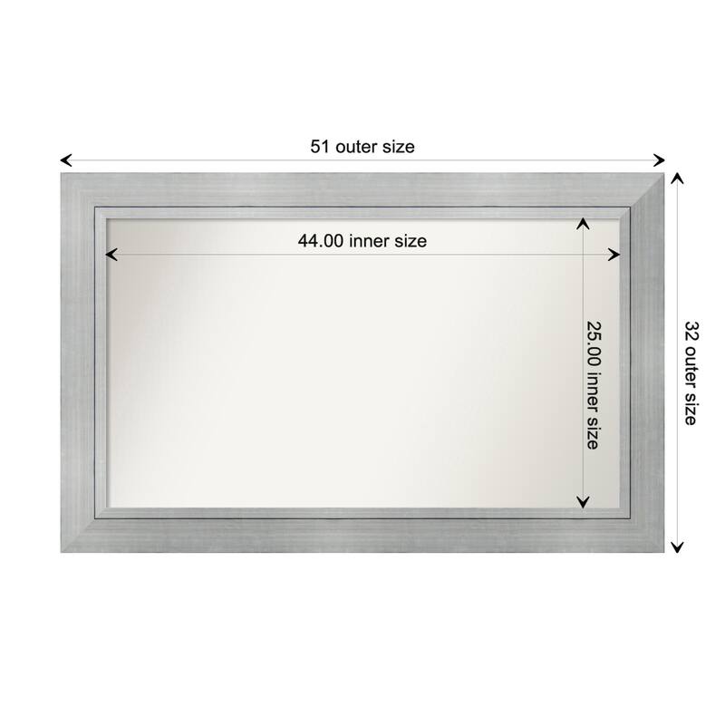Romano Silver Framed Non-Beveled Custom Wall Mirror, Bathroom Vanity Mirror - Outer Size: 51.25 x 32.25