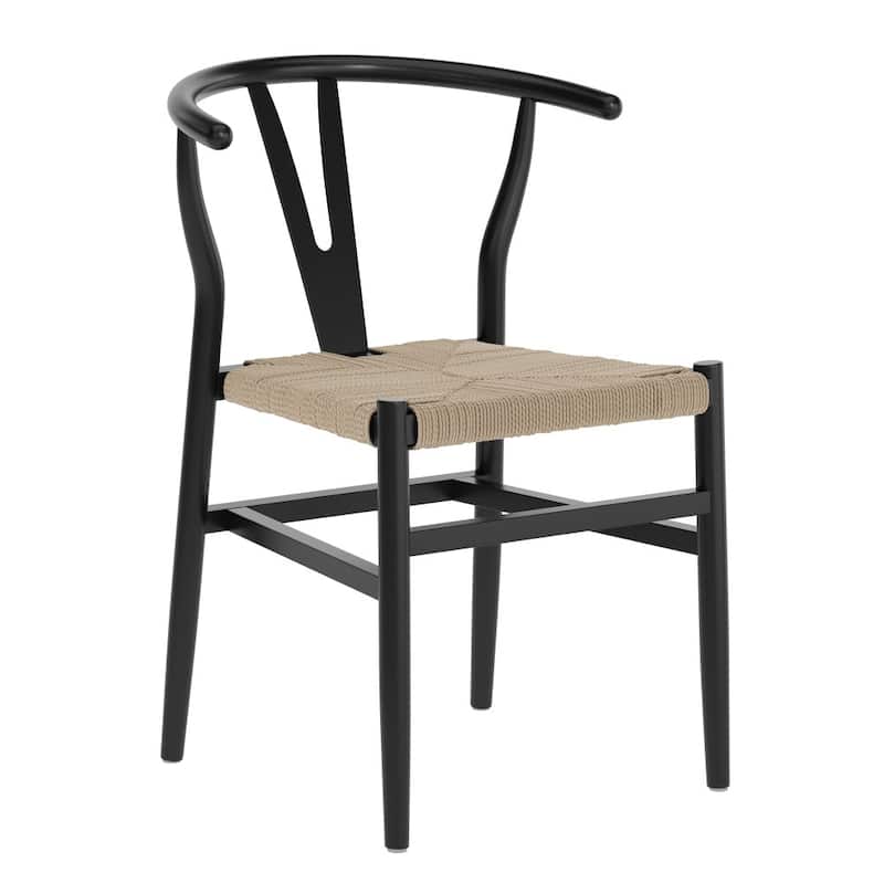 Commercial Y-Back Style Wood and Kraft Paper Stack Dining Chair - 22"D x 21.25"W x 29.75"H -  Black Frame/Natural Seat