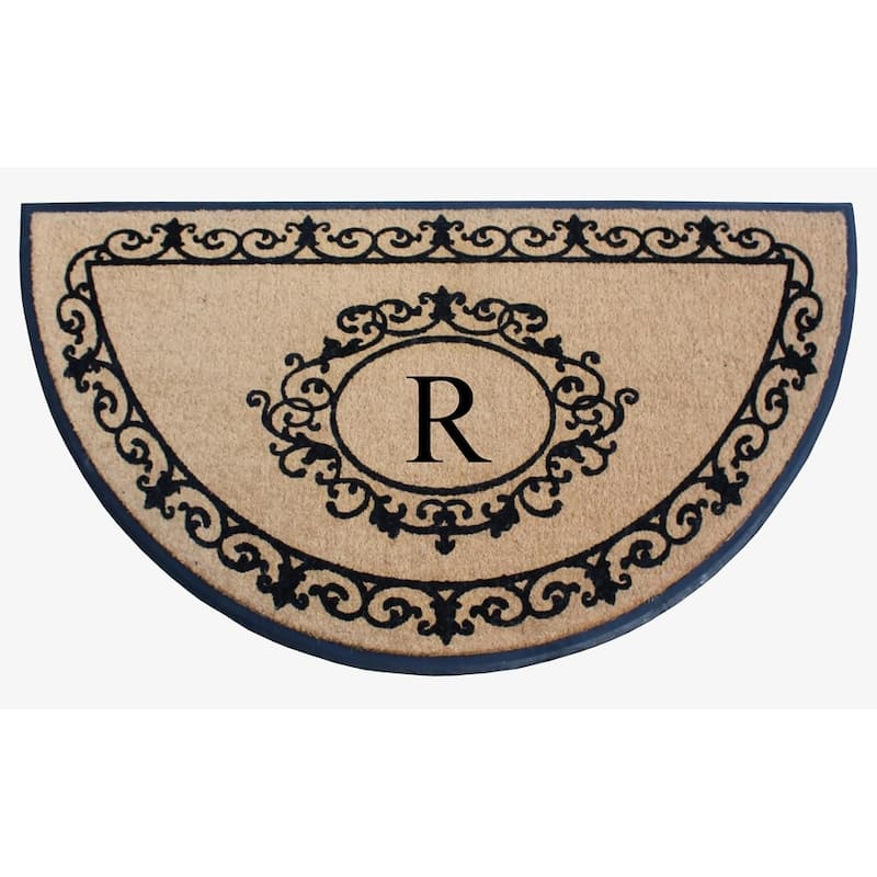 A1HC Natural Coir & Rubber Hand Flocked Thick Durable Monogrammed Doormats, 36" x 72" - Beige Floral - R