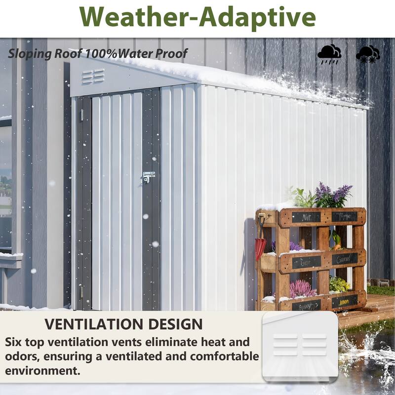 4x7 Foot Lean-To Shed, Heavy-Duty Steel Outdoor Storage for Garden Tools & Bicycles